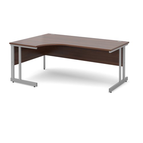 Momento left hand ergonomic desk 1800mm - silver cantilever frame, walnut top Office Desks MOM18ELW