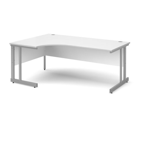 Momento left hand ergonomic desk 1800mm - silver cantilever frame, white top Office Desks MOM18ELWH