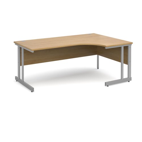 Momento right hand ergonomic desk 1800mm - silver cantilever frame, oak top