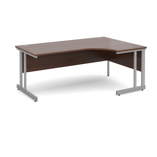 Momento right hand ergonomic desk 1800mm - silver cantilever frame, walnut top