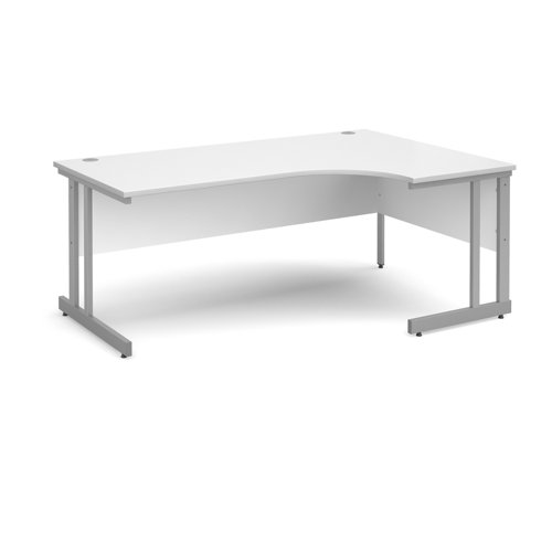 Momento right hand ergonomic desk 1800mm - silver cantilever frame, white top