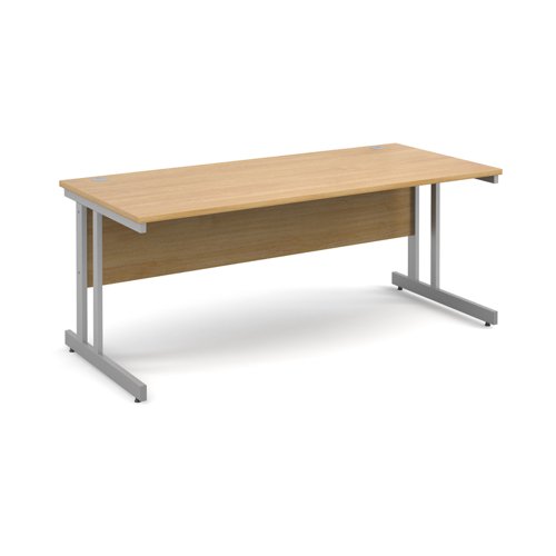 Momento straight desk 1800mm x 800mm - silver cantilever frame, oak top