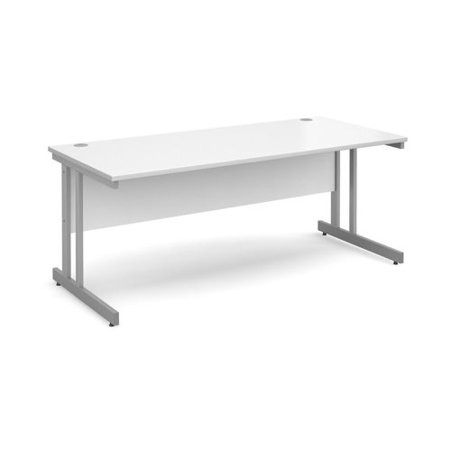 Office Desk Rectangular Desk 1800mm White Tops With Silver Frames 800mm Depth Momento