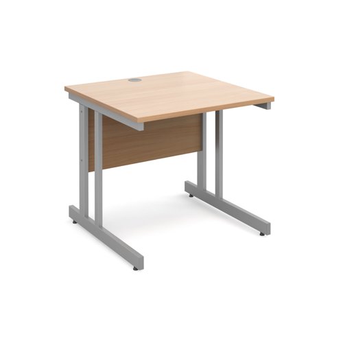 Momento straight desk 800mm x 800mm - silver cantilever frame, beech top