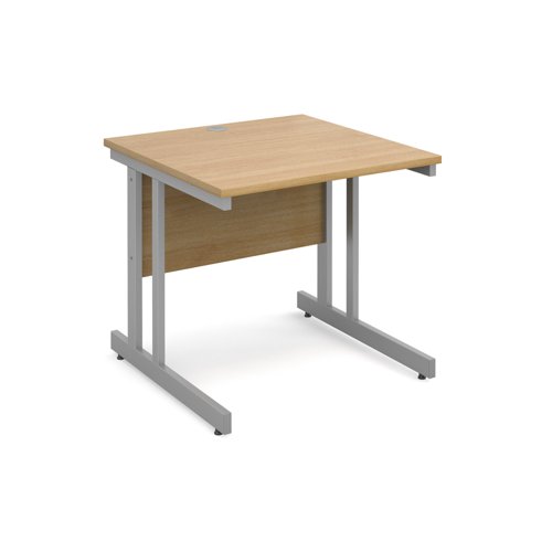 Momento straight desk 800mm x 800mm - silver cantilever frame, oak top