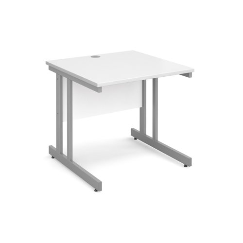 Momento straight desk 800mm x 800mm - silver cantilever frame, white top