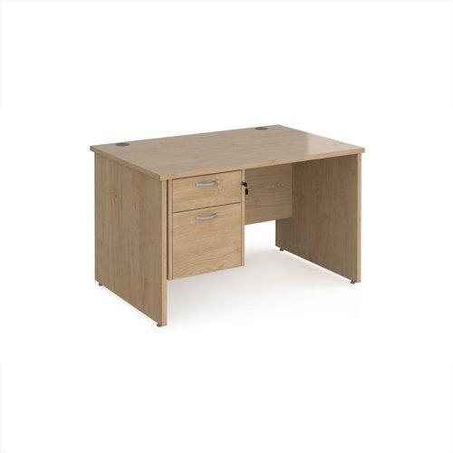 Maestro 25 straight desk 1200mm x 800mm with 2 drawer pedestal - kendal oak top with panel end leg