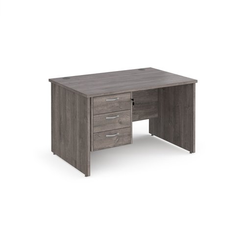 Maestro 25 Straight Desk 1200mm X 800mm With 3 Drawer Pedestal Grey Oak Top With Panel End Leg