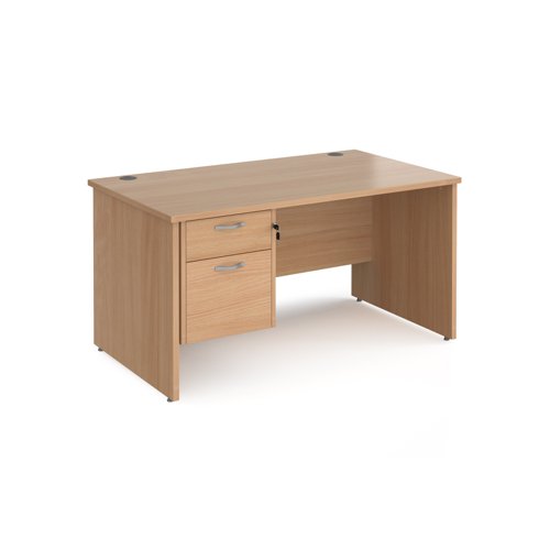 Maestro 25 straight desk 1400mm x 800mm with 2 drawer pedestal - beech top with panel end leg  MP14P2B