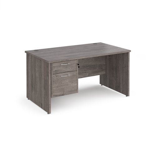 Maestro 25 straight desk 1400mm x 800mm with 2 drawer pedestal - grey oak top with panel end leg  MP14P2GO