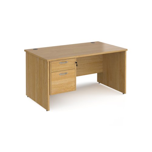 Maestro 25 straight desk 1400mm x 800mm with 2 drawer pedestal - oak top with panel end leg  MP14P2O