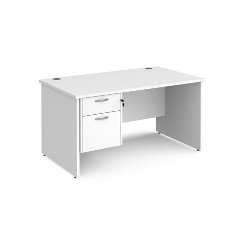 Maestro 25 straight desk 1400mm x 800mm with 2 drawer pedestal - white top with panel end leg  MP14P2WH