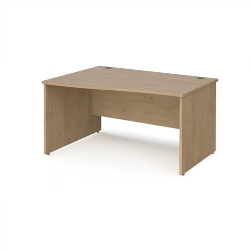 Maestro 25 left hand wave desk 1400mm wide - kendal oak top with panel end leg