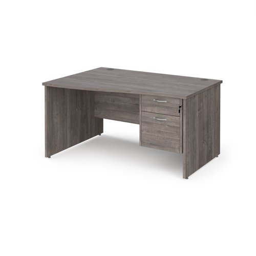 Maestro 25 left hand wave desk 1400mm wide with 2 drawer pedestal - grey oak top with panel end leg Office Desks MP14WLP2GO
