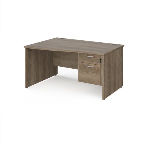 Maestro 25 left hand wave desk 1400mm wide with 2 drawer pedestal - nebraska oak top with panel end leg