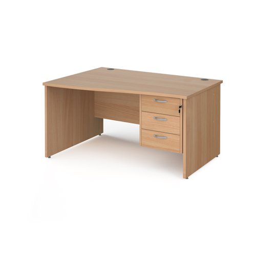 Office Desk Left Hand Wave Desk 1400mm With Pedestal Beech Top And Panel End Leg Maestro 25 Mp14wlp3b