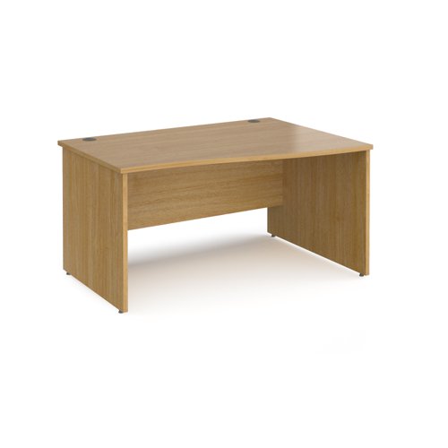 Maestro 25 right hand wave desk 1400mm wide - oak top with panel end leg