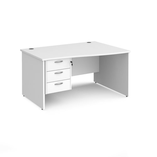 Maestro 25 right hand wave desk 1400mm wide with 3 drawer pedestal - white top with panel end leg