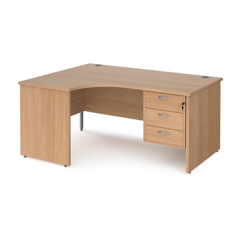 Office Desk Left Hand Corner Desk 1600mm With Pedestal Beech Top And Panel End Leg 1200mm Depth Maestro 25 Mp16elp3b