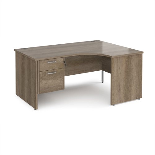 Maestro 25 right hand ergonomic desk 1600mm wide with 2 drawer pedestal - nebraska oak top with panel end leg