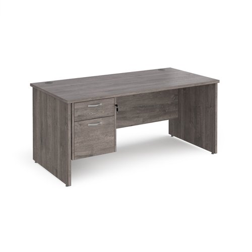 Maestro 25 straight desk 1600mm x 800mm with 2 drawer pedestal - grey oak top with panel end leg