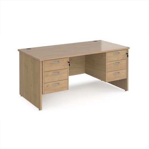 Maestro 25 straight desk 1600mm x 800mm with two x 3 drawer pedestals - kendal oak top with panel end leg
