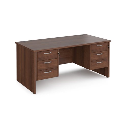 Maestro 25 straight desk 1600mm x 800mm with two x 3 drawer pedestals - walnut top with panel end leg
