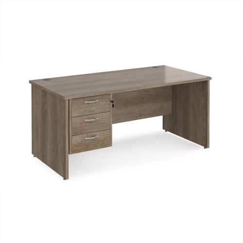 Maestro 25 straight desk 1600mm x 800mm with 3 drawer pedestal - nebraska oak top with panel end leg