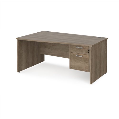 Maestro 25 left hand wave desk 1600mm wide with 2 drawer pedestal - nebraska oak top with panel end leg