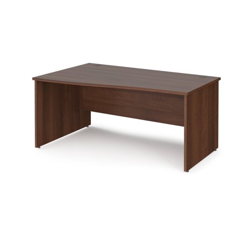 Maestro 25 left hand wave desk 1600mm wide - walnut top with panel end leg  MP16WLW