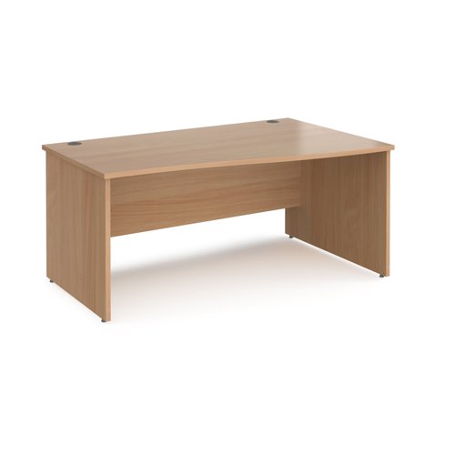 Maestro 25 right hand wave desk 1600mm wide - beech top with panel end leg
