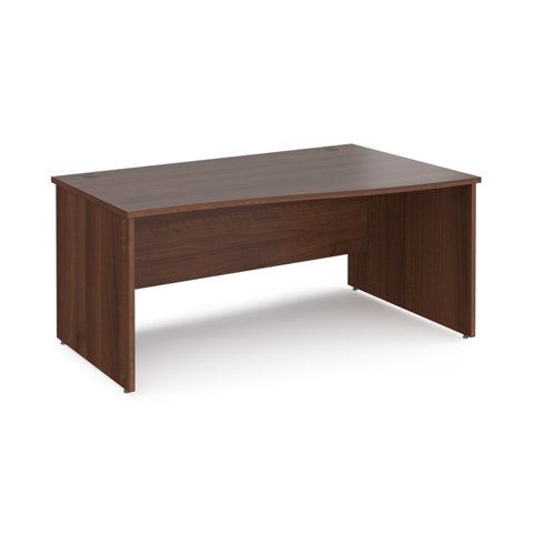 Maestro 25 right hand wave desk 1600mm wide - walnut top with panel end leg