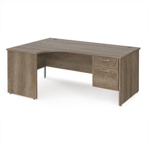 Maestro 25 left hand ergonomic desk 1800mm wide with 2 drawer pedestal - nebraska oak top with panel end leg