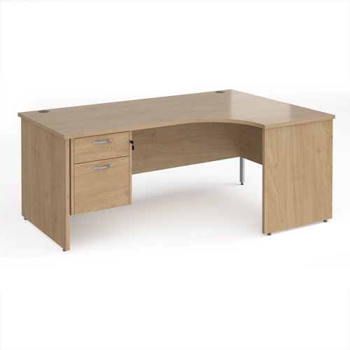 Maestro 25 right hand ergonomic desk 1800mm wide with 2 drawer pedestal - kendal oak top with panel end leg