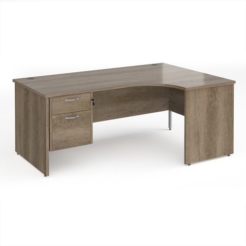 Maestro 25 right hand ergonomic desk 1800mm wide with 2 drawer pedestal - nebraska oak top with panel end leg