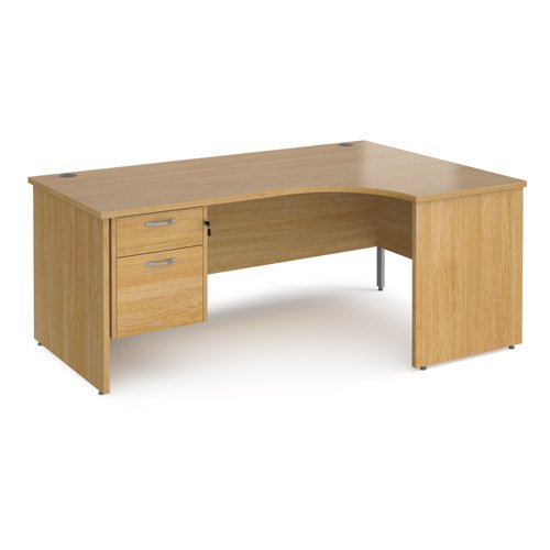 Maestro 25 right hand ergonomic desk 1800mm wide with 2 drawer pedestal - oak top with panel end leg Office Desks MP18ERP2O