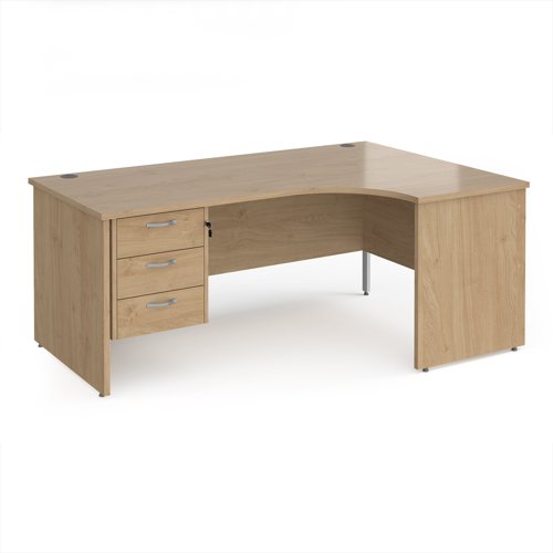 Maestro 25 right hand ergonomic desk 1800mm wide with 3 drawer pedestal - kendal oak top with panel end leg
