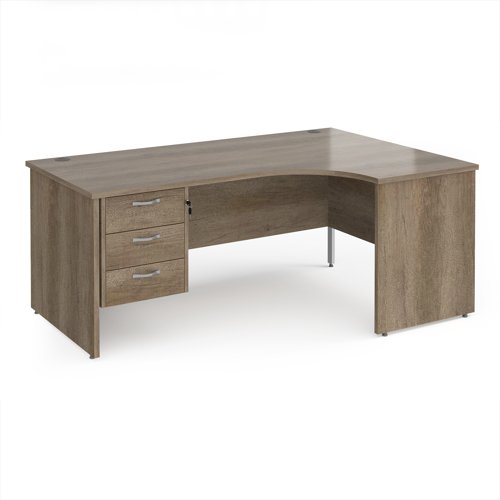 Maestro 25 right hand ergonomic desk 1800mm wide with 3 drawer pedestal - nebraska oak top with panel end leg