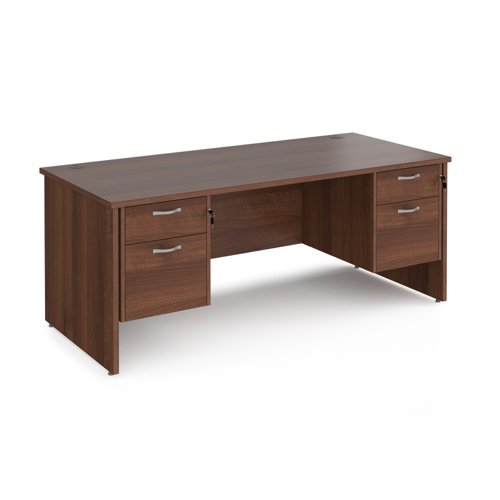 Maestro 25 straight desk 1800mm x 800mm with two x 2 drawer pedestals - walnut top with panel end leg