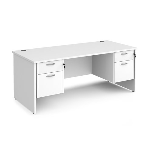 Maestro 25 straight desk 1800mm x 800mm with two x 2 drawer pedestals - white top with panel end leg