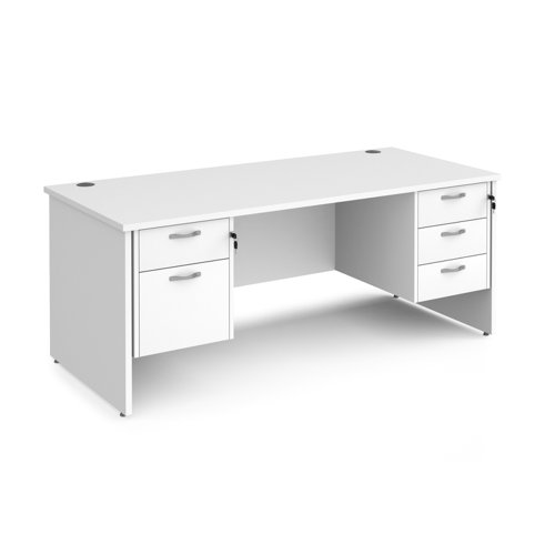 Maestro 25 straight desk 1800mm x 800mm with 2 and 3 drawer pedestals - white top with panel end leg