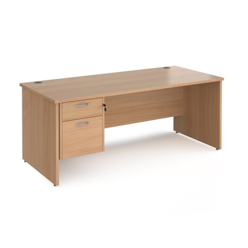 Maestro 25 straight desk 1800mm x 800mm with 2 drawer pedestal - beech top with panel end leg