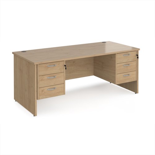 Maestro 25 straight desk 1800mm x 800mm with two x 3 drawer pedestals - kendal oak top with panel end leg