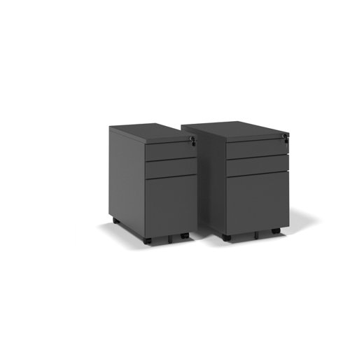 Steel 3 drawer narrow mobile pedestal - black