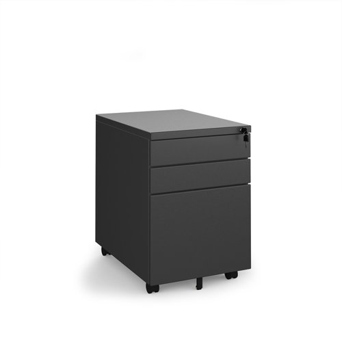 Steel 3 drawer wide mobile pedestal - black