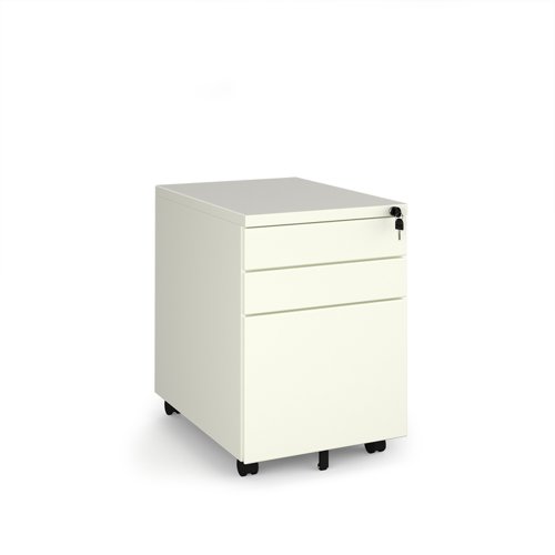 Steel 3 drawer wide mobile pedestal - white