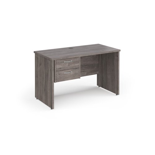 Maestro 25 straight desk 1200mm x 600mm with 2 drawer pedestal - grey oak top with panel end leg