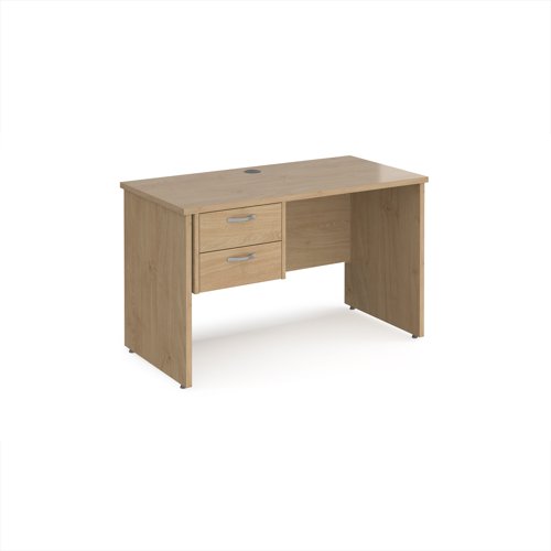 Maestro 25 straight desk 1200mm x 600mm with 2 drawer pedestal - kendal oak top with panel end leg