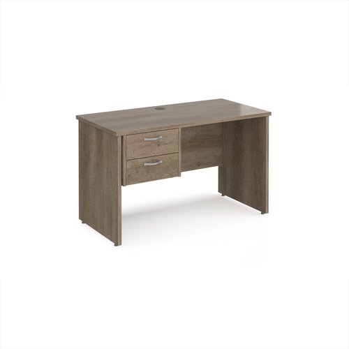Maestro 25 straight desk 1200mm x 600mm with 2 drawer pedestal - nebraska oak top with panel end leg