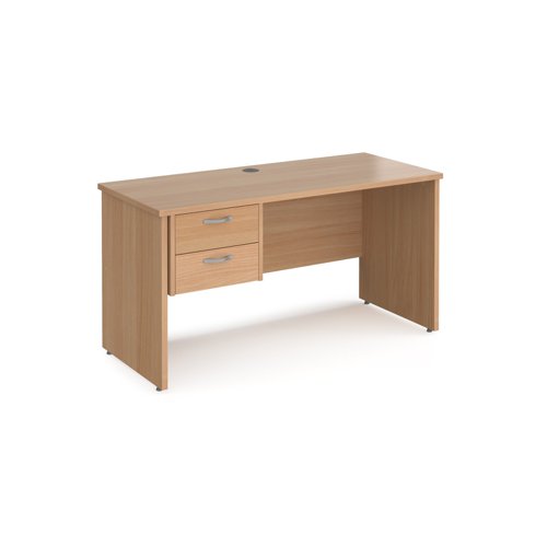 Maestro 25 straight desk 1400mm x 600mm with 2 drawer pedestal - beech top with panel end leg